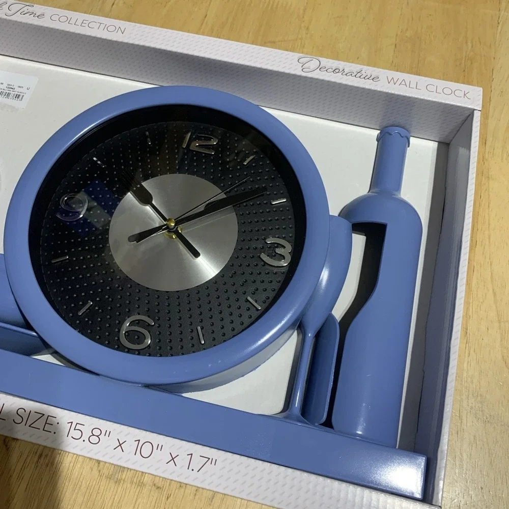 Drink  time collection Blue Decorative Wall Clock Overrall Size‎ 15.5x10x1.7